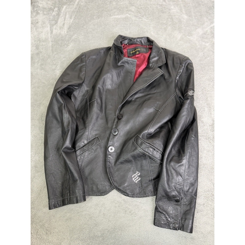 Vintage Y2K Rocawear Leather Jacket Women's Size Large Black Grunge